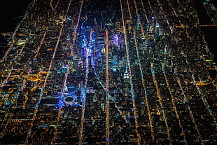 aerial view of city, Times Square, USA, night, city