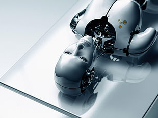 silver robot, robot, technology, artificial intelligence, gears HD wallpaper