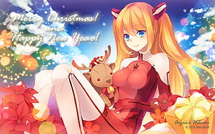 illustration of blonde female with text overlay, Aizawa Hikaru, Christmas, os-tan
