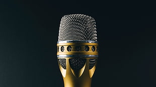 gold and black microphone, microphone, music, gold, silver