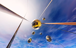 optic illusion photography of balls falling from the sky HD wallpaper