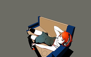 woman lying on sofa wearing headphones illustration