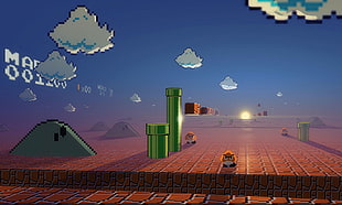Super Mario 3D view, Super Mario, digital art, pixel art, video games