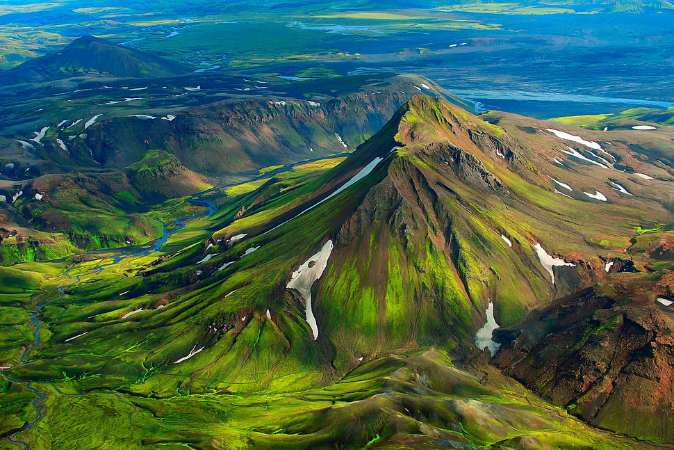 aerial photo of mountain, nature, landscape, mountains, Iceland HD wallpaper