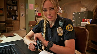 Caity Lotz, blonde, police, Glock 17