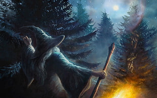 magician with wand graphic, The Hobbit, Gandalf, artwork, fantasy art