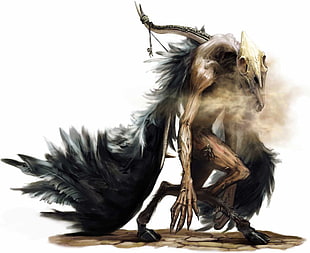 winged monster illustration, horror, creature, wings, skull