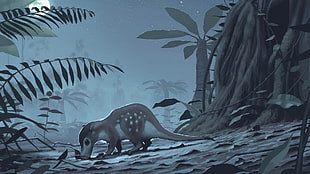gray animal illustrationb, dinosaurs, Simon Stålenhag