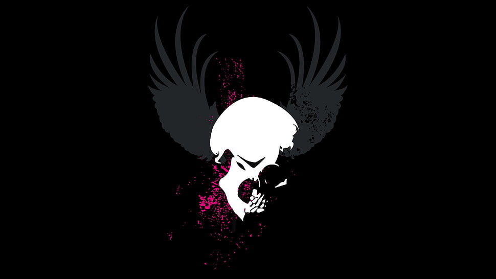 white skull logo, skull, vector art, grunge, black background HD wallpaper