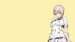 female anime character wearing white short-sleeved top wallpaper HD wallpaper