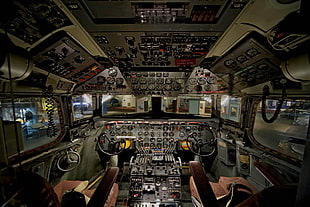 black steering wheel, aircraft, cockpit, Douglas C-54