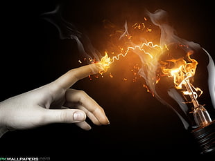 person's left hand, digital art, hands, lamp, fire