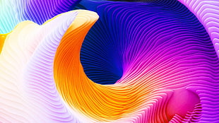 blue, pink, and yellow waves wallpaper, colorful, spiral
