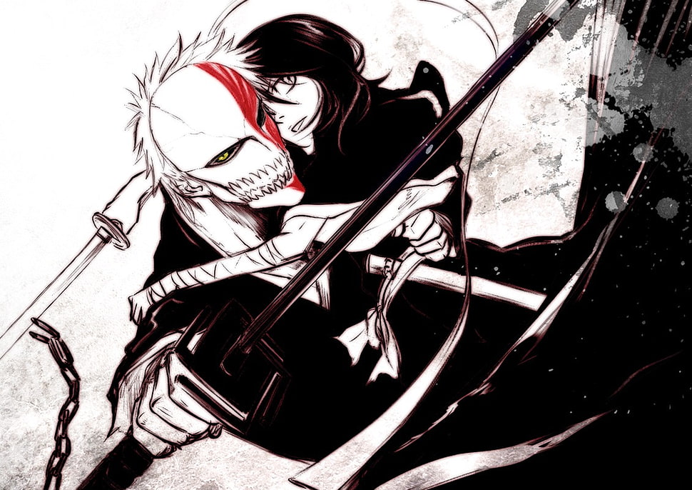 Bleach illustration, Bleach, sword, Kurosaki Ichigo, Kuchiki Rukia HD wallpaper