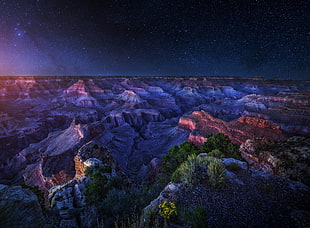 aerial view of mountains, Arizona, Grand Canyon, starry night, long exposure HD wallpaper