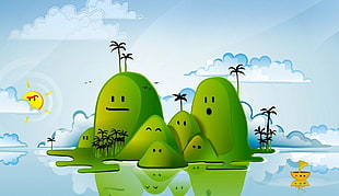 green island illustration, colorful, island HD wallpaper