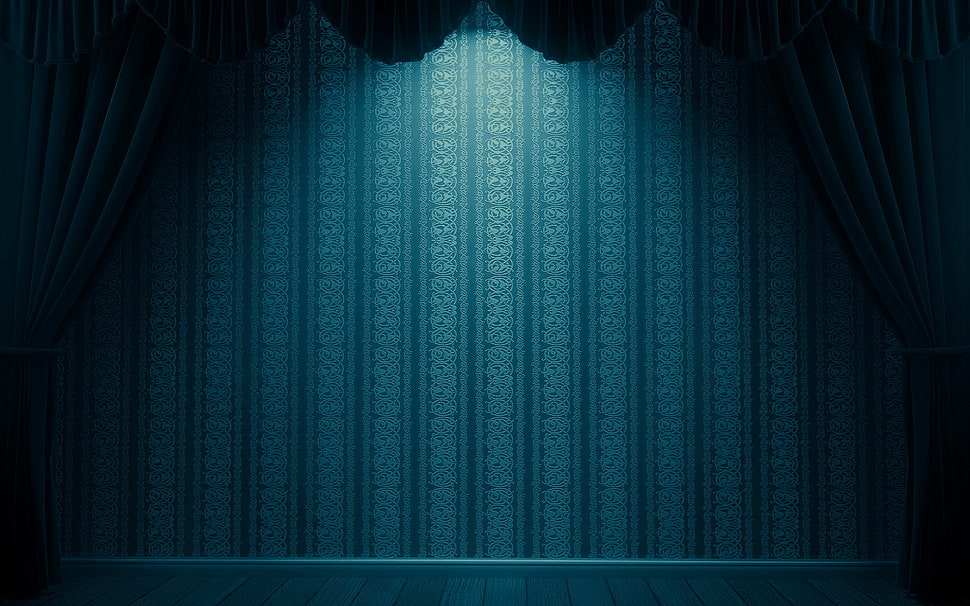 blue window curtain, abstract, stage shots HD wallpaper