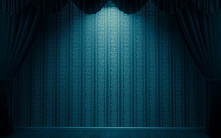 blue window curtain, abstract, stage shots