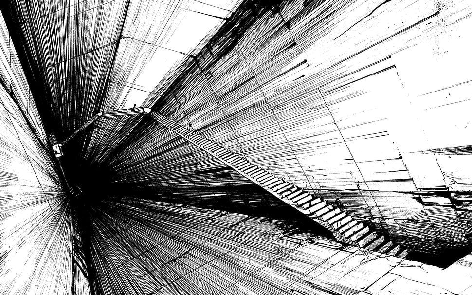 staircase illustration, stairs, manga, Tsutomu Nihei, monochrome HD wallpaper