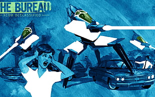 illustration of woman with alien creatures attacking cars