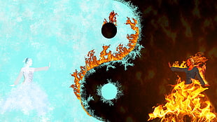 Yin Yang poster, fire, ice, Yin and Yang