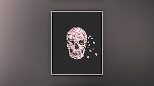 silver-colored and diamond ring, skull, flowers, simple background