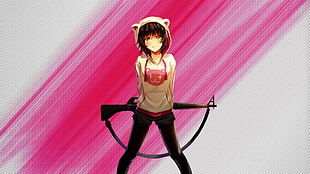 female anime character holding assault rifle HD wallpaper
