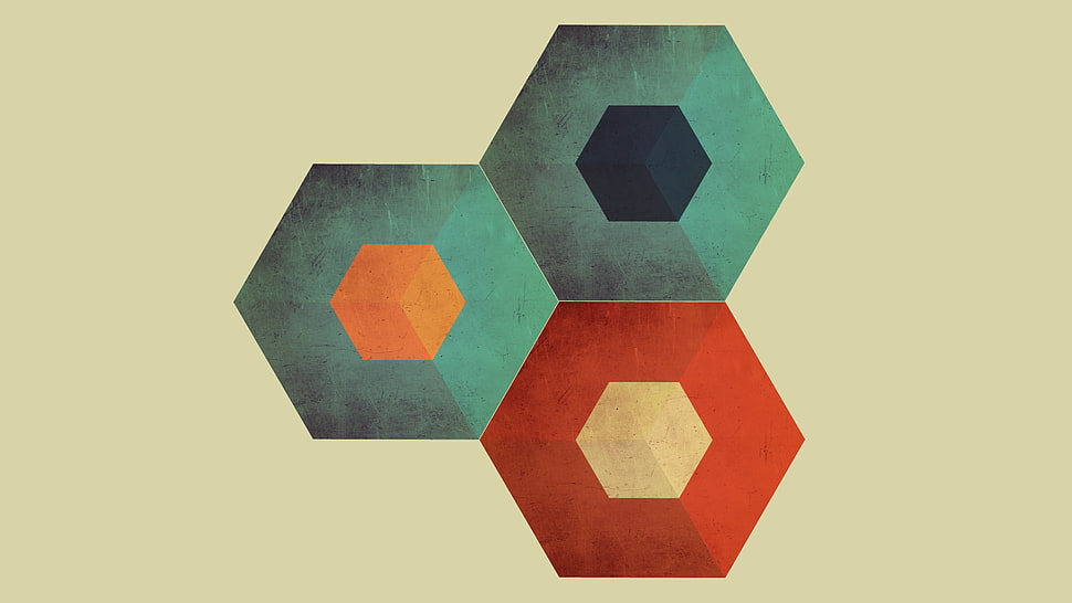 blue, red, and orange shape illustration HD wallpaper
