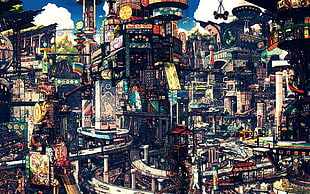assorted-color city illustration HD wallpaper