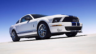 white coupe, Ford Mustang, muscle cars