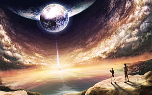 moon illustration, anime, cliff, Moon HD wallpaper