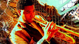 photo of man using trumpet HD wallpaper