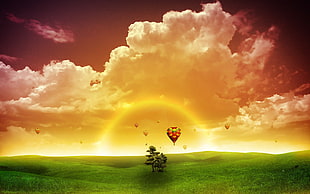 hot air balloon lot, fantasy art, hot air balloons, sky, landscape HD wallpaper