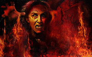 woman's face with flames poster