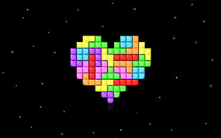 multicoloreed heart pixel illustration, heart, Tetris