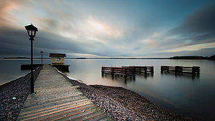 brown wooden dock, photography, landscape, water, dock HD wallpaper