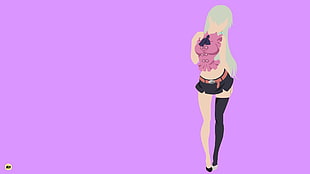 woman in pink sleeveless top and black mini skirt illustration