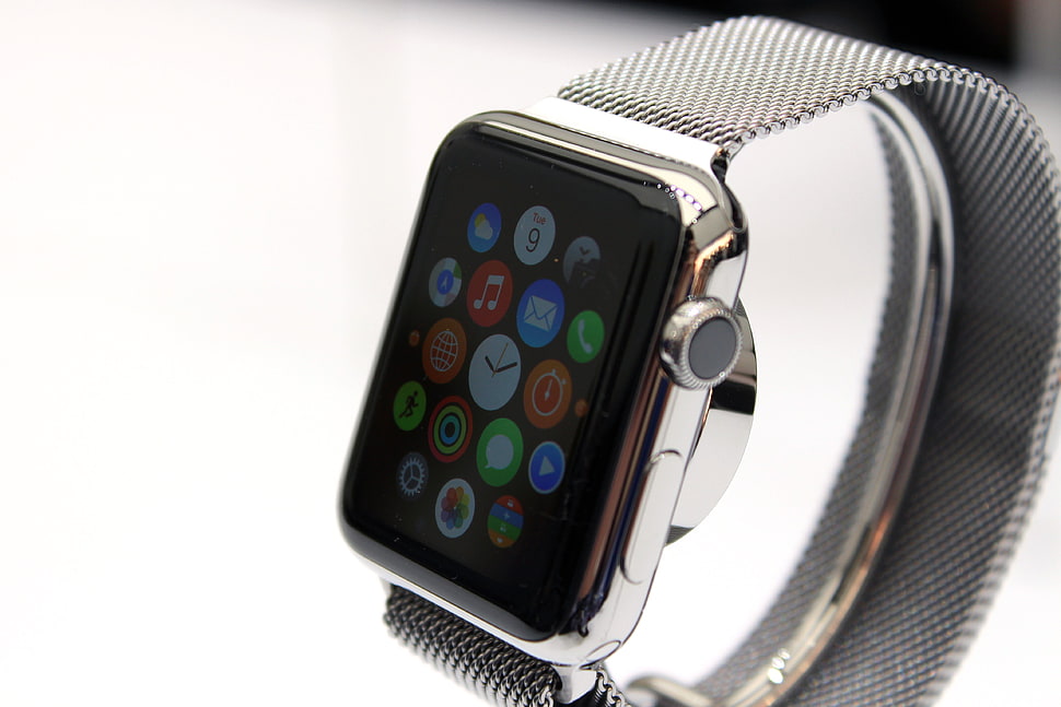 silver milanese strap apple watch HD wallpaper