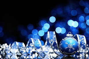 blue and silver bauble, Christmas, Christmas ornaments  HD wallpaper
