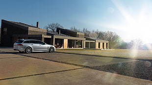 silver station wagon, Jaguar XF, silver cars, house, car
