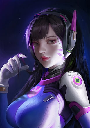 black haired female animated character, Overwatch, D.Va (Overwatch) HD wallpaper