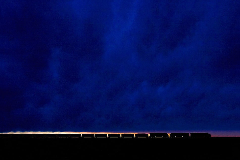 blue sky, minimalism, blue background, clouds, railway HD wallpaper
