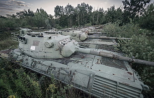 white and gray concrete building, wreck, vehicle, tank, Leopard 1