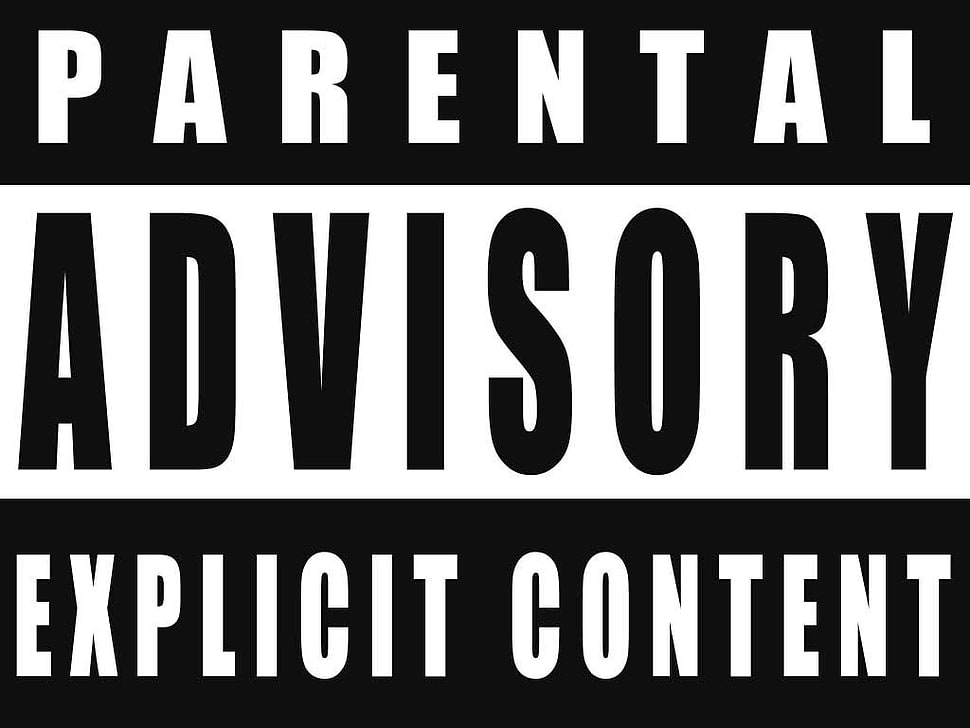 black and white background with Parental Advisory Explicit Content text overlay, monochrome, typography HD wallpaper