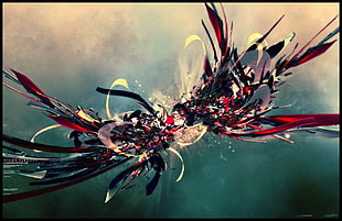 red and black flower painting, 3D, abstract
