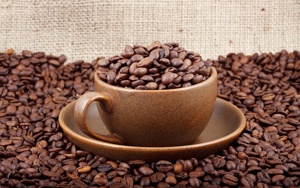 brown ceramic coffee mug HD wallpaper