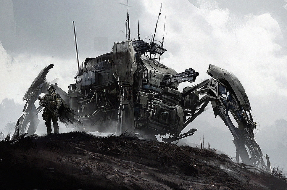 gray robot game illustration HD wallpaper