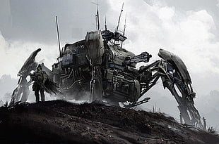 gray robot game illustration