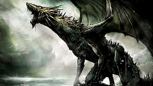 black dragon illustration, artwork, dragon, fantasy art, concept art
