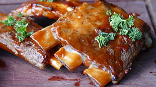 cooked rib glazed with barbecue sauce